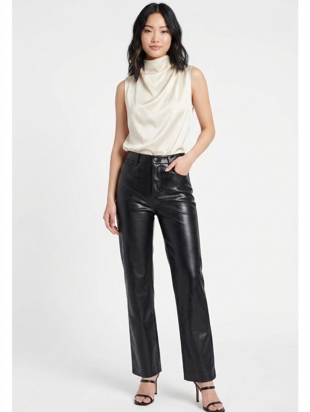NEW Black Faux Leather Straight Leg Pants Size 28